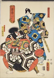 Kagekiyo: Ichikawa Danjuro VIII come Chichibu Shoji Shigetada a destra e Ichikawa Ebizo V come Akushichibyoe Kagekiyo a sinistra